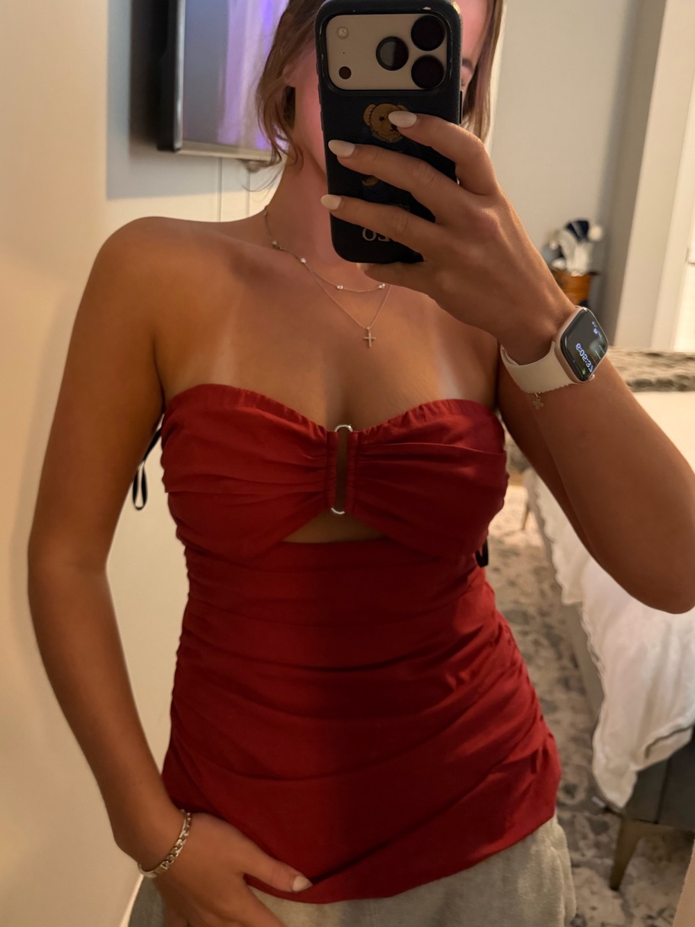 Strapless Red Ruched Going out Top